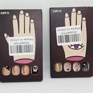 NIB SET OF 2 HALLOWEEN DECOR/PARTY PRESS ON NAILS, GHOSTS, PUMPKINS, 48 TOTAL